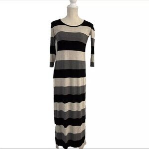 Calvin Klein Womens Dress Black Gray Beige Colorblock Striped Size 6 Midi
